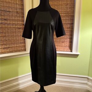 Cato Black Faux-Leather Panel Midi Dress